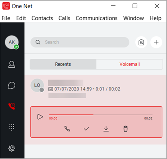 Screen shot showing voicemail bar